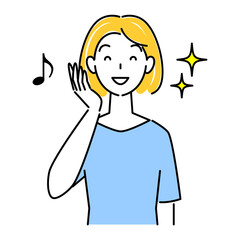 スキンケアをして健康な肌を取り戻した笑顔の女性 イラスト シンプル ベクター