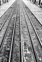 Fototapeta premium Bica street and elevator rails in Lisbon