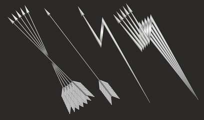 Silver arrows-throwing projectile for archery and crossbow shooting on a black background. Vector image.