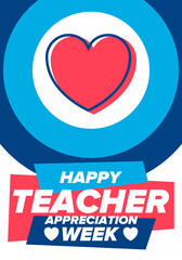 Teacher Appreciation Week in United States. Celebrated annual in May. In honour of teachers who hard work and teach our children. School and education. Student learning concept. Vector illustration