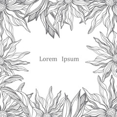 Fototapeta premium Palm leaves. Flowers. Seamless vector pattern of tropical flowers and leaves. Trendy vector image. Coloring. Antistress.