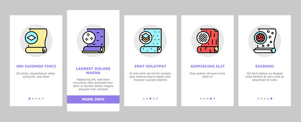 Wallpaper Interior Onboarding Mobile App Page Screen Vector. Waterproof And Paper, Vinyl And Non-woven, Textile And Velor Wallpaper Rolls, Production Illustrations