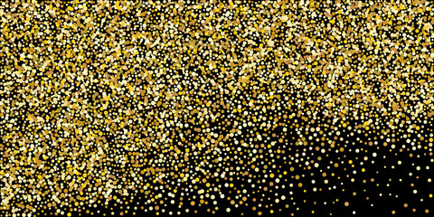 Golden point confetti on a black background. Illustration of a drop of shiny particles. Decorative element. Element of design. Vector illustration, EPS 10.