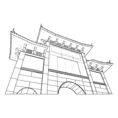 Chinese Archway gates. Travel poster and tourism concept. Gate Arch entrance. Asia or China traditional architecture style. Vector.