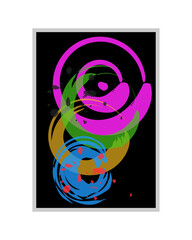 Vector digital art picture with color shapes on black background