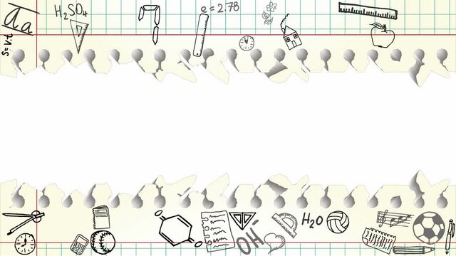 Squared paper with hand written school signs, symbols, and formula being gradually appeared. High quality 4k video.