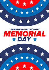 Memorial Day in United States. Remember and Honor. Federal holiday for remember and honor persons who have died while serving in the United States Armed Forces. Celebrated in May. Vector poster
