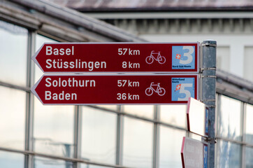 Schild, Veloweg, Aarau, Schweiz