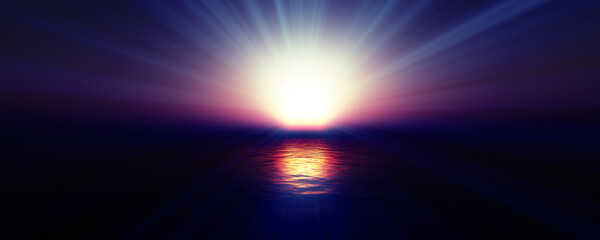 Obraz premium sunset sea sun ray clear sky. 3d rendering