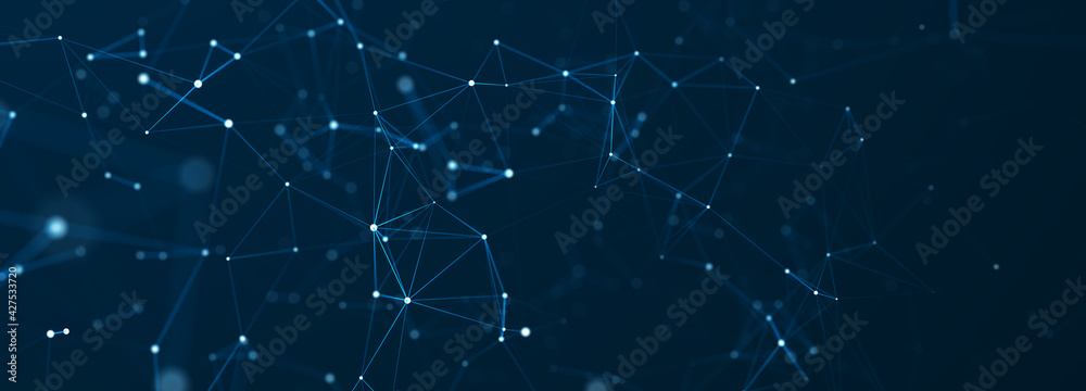 Fototapete Abstract digital background of points and lines. Glowing plexus. Big data. Network or connection. Abstract technology science background. 3d rendering