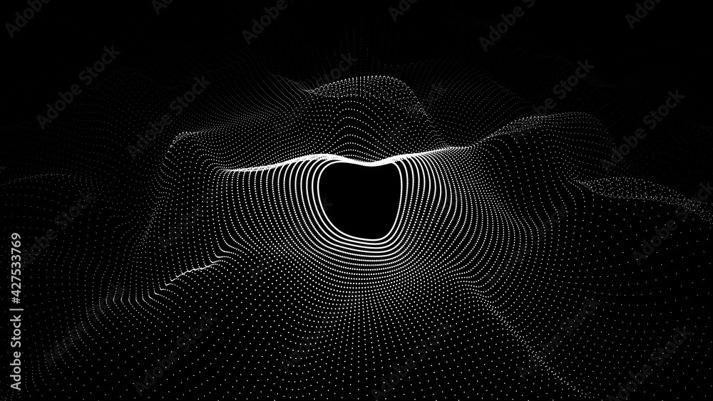 Poster Abstract blue background of points. Wave fo cyber particles. Big data stream. Vector