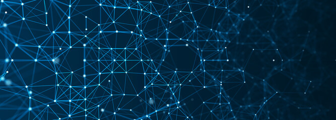 Abstract digital technology background of points and lines. Computer matrix. Glowing plexus. Big data. Futuristic science cyber background of particles. Network or connection. 3d rendering