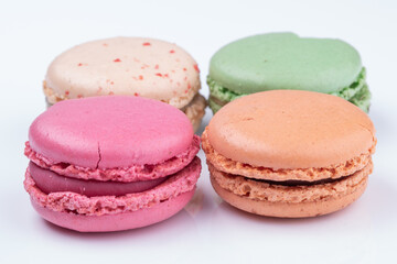 Macarons, fruit collection isolated on white background.