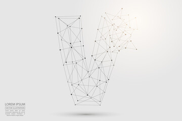 The destruction  volumetric 3D letters dark gray on a white background. Consist of triangles, circles, lines, points and spider webs. Vector illustration eps 10.
