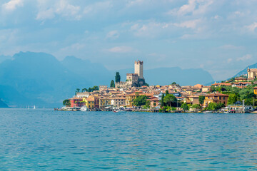 Fototapeta premium Beautiful peaceful lake Garda, Italy. Malcesine. An Old Town.