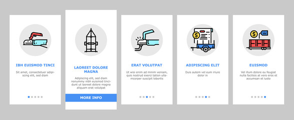 Trailer Transport Onboarding Mobile App Page Screen Vector. Trailer For Transportation Animal And Passenger, Car And Boat, Rocket And Petrol Illustrations