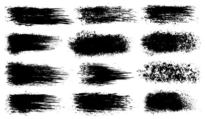  set of grunge artistic brush strokes, brushes. Creative design elements. Grunge watercolor wide brush strokes. Black collection isolated on white background