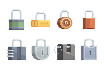 Set of different padlock. Locks of different shapes. Security symbol concept. Vectronic illustration in flat style isolated on white background
