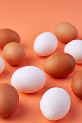 Vertical shot of boiled chicken eggs.