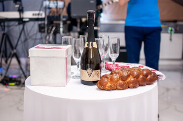 Wine bottle and glasses on the table