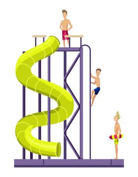 water slide fun: boys, yellow, summer clip art preview