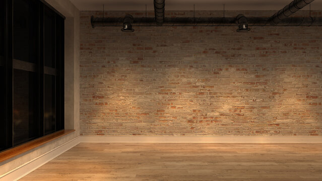 Interior Empty Room Night View 3 D Rendering