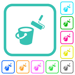 Paint bucket and paint roller vivid colored flat icons