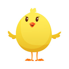 Cute little cartoon chick waiting something isolated on a white background. Funny yellow chicken.  illustration of little chicken for children