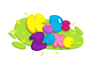 Kids zone colorful banner. Poster for children playroom. Bright decoration for childish playground. Colorful letters for children playroom decoration. Inscription on isolated background