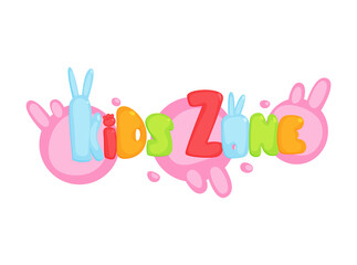 Kids zone colorful banner. Poster for children playroom. Bright decoration for childish playground. Colorful letters for children playroom decoration. Inscription on isolated background