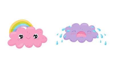 Cartoon Cloud with Different Facial Expression Vector Set