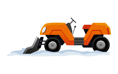 Equipment cleans the road from the snow. Road works. Snow plow equipment isolated on white background. Snow plow mini tractor, snowblower transportation