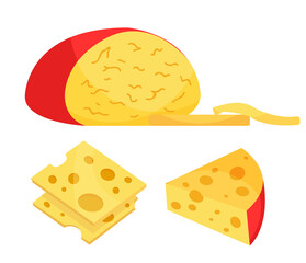 Sliced cheese. Modern flat style realistic illustration icons, isolated on white background