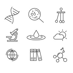 Science icons set. Science pack symbol vector elements for infographic web.