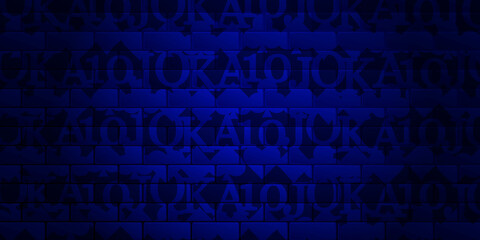 Dark blue brick wall with different suits of playing cards. Background for casino advertising, poker, gambling. Vector illustration.