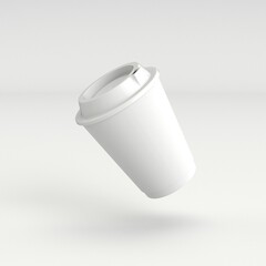Mock up 3D floating disposable cardboard cup for coffee with cap