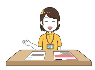 説明する　笑顔　女性介護士