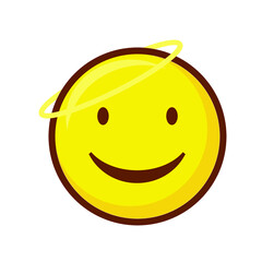 Cute social media smiling face with halo emoji on white background. Royalty Free.