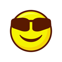 Cute social media smiling face with sunglasses emoji on white background. Royalty Free.