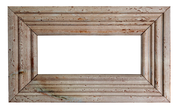 A detailed shabby chic, vintage, recycled, wooden and rustic picture frame - isolated on a white background.