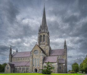 Majestic St. Marys Cathedral in Killarney with dramatic storm sky, Kerry, Ireland