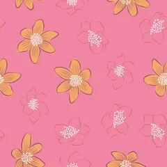 Gordijnen Beautifull tropical flowers and leaves seamless pattern design © Carrie