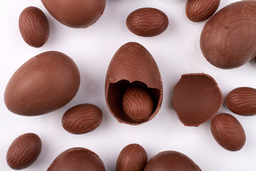 Top view pile of chicolate eggs.