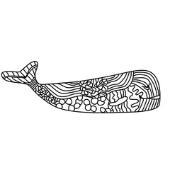 Isolated image of a whale. Coloring book for children and adults. a stylish doodle illustration. Wildlife. Black and white. Design of wallpaper, packaging, postcards and posters.
