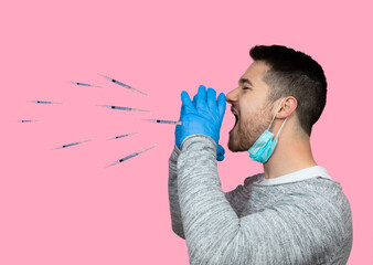 Protest against vaccinations and masks,a concept in studio
