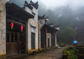 old castle in the fog