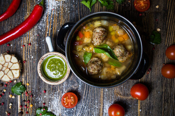 vegitable soup with meat balls