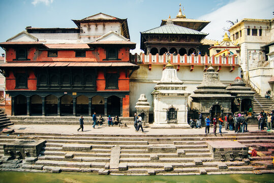 Kathmandu, Nepal - March 2019 the Hindu burning dead body at Pashupatinath temple.