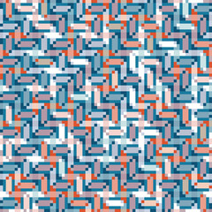 Layered Zigzag seamless vector pattern for fashion, interior design and wallpaper. Colourful regular geometric pattern with tiled rectangles on blue background.