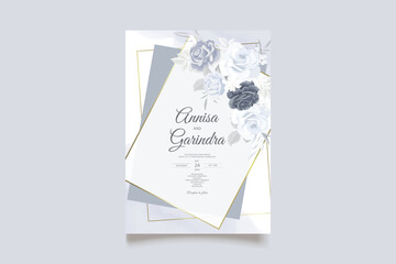  Elegant wedding invitation card with navy blue beautiful floral and leaves template Premium Vector